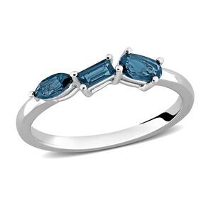 7/10 Carat (ctw) London Blue Topaz Three Stone Band Ring in Sterling Silver